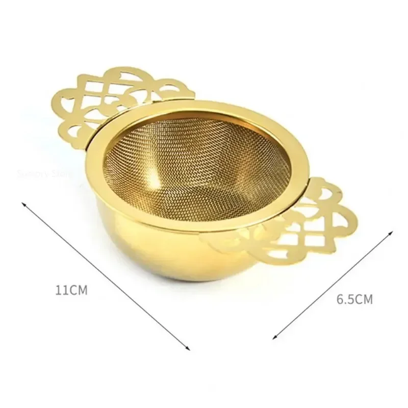 Tea Infuser Anti-rust Convenient 304 Stainless Steel Double Winged Handles Loose Leaf Tea Strainers for Home Gold/Silver