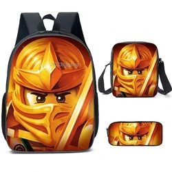 Ninja Cartoon Anime Print Mochila, Mochila Primária para Meninas, Mochilas para Meninas, 3 pcs