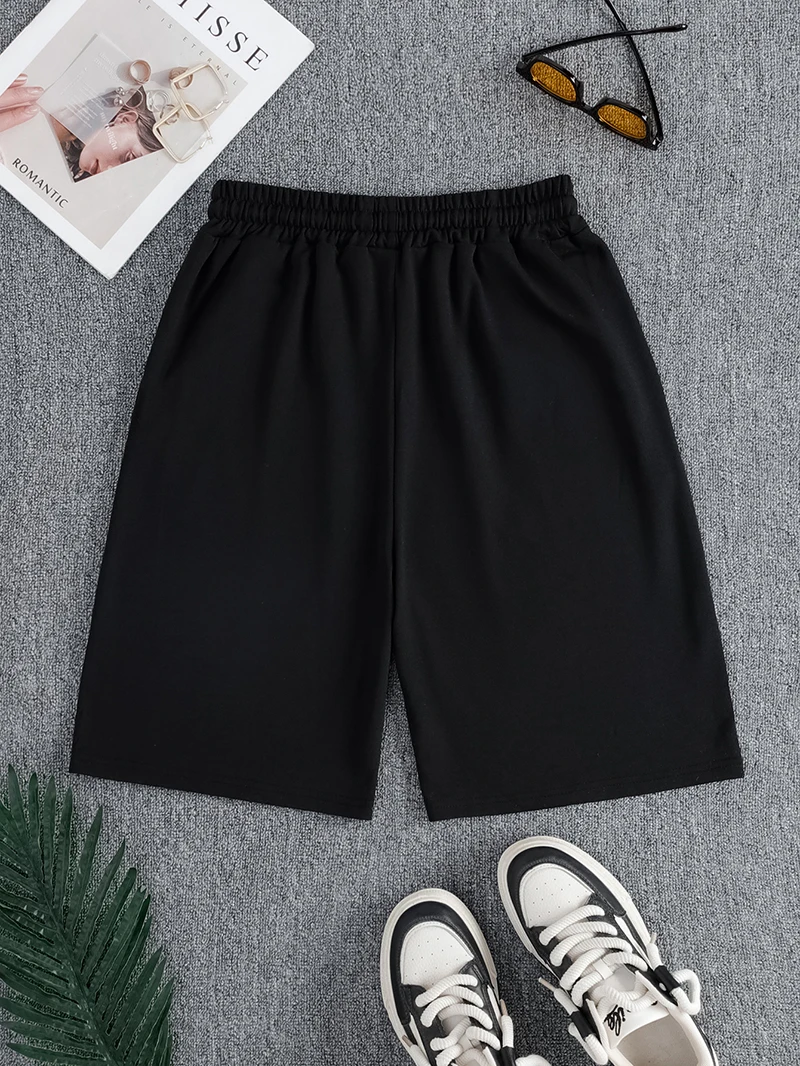 Shorts esportivos soltos simples para mulheres, saia casual, roupa monocromática, moda verão