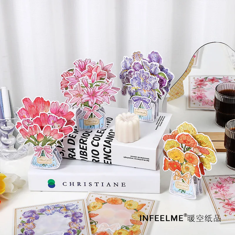 1set/pack 3D Gilding Greeting Card Holiday Card Flower Blessing Series Romantic Gift Message Blessing Card