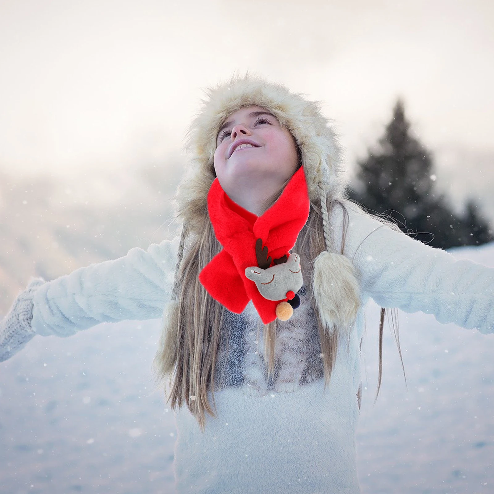 

1pc Kids Christmas Children Warm Cozy Winter With Elk Pattern Soft Polyester Scarf For Kids Daily Wear Comfortable Scarf For