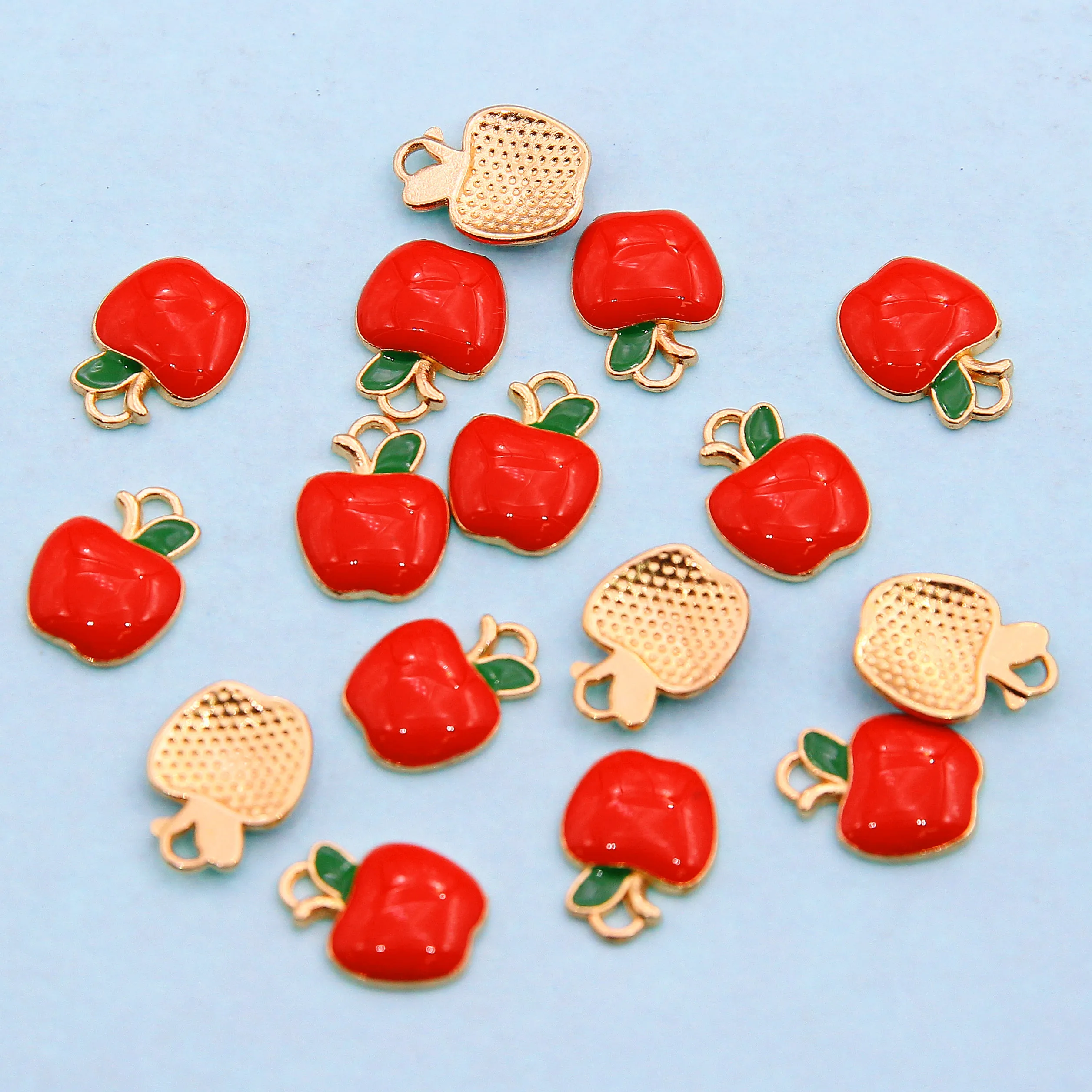 10pcs 15*11mm fruit red apple alloy pendant DIY handmade single hole necklace bracelet accessories jewelry