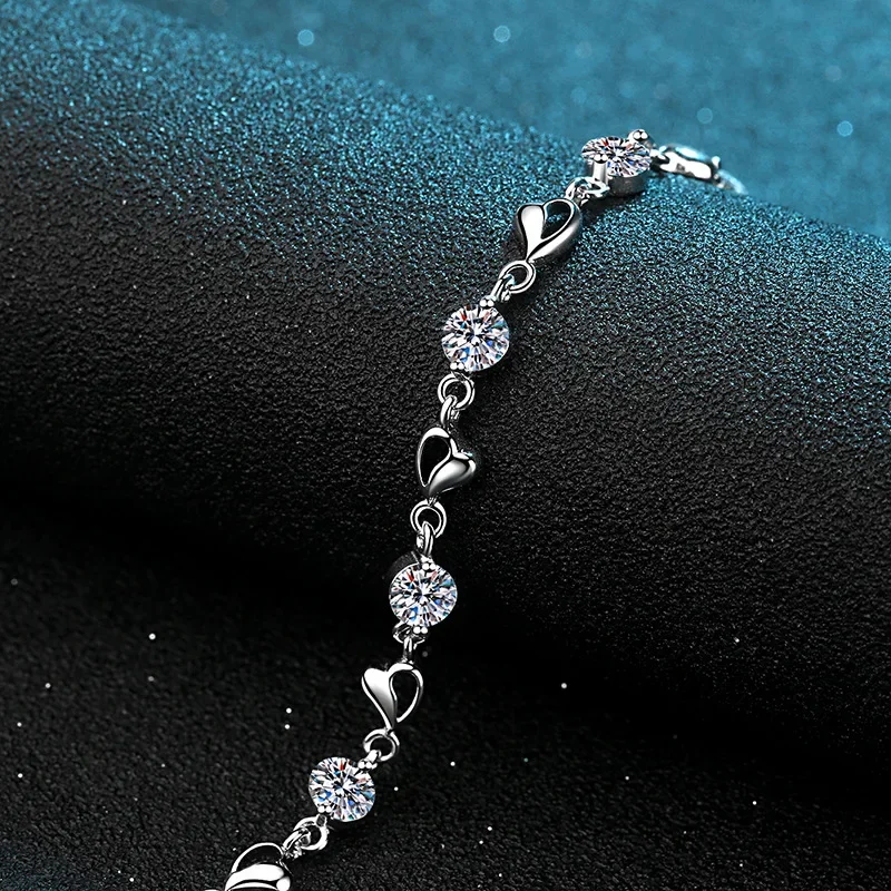 18K goldS inlaid 3.5carat moissanite bracelet women's heart-to-heart noble quality pt950 platinum D color moissanite bracelet