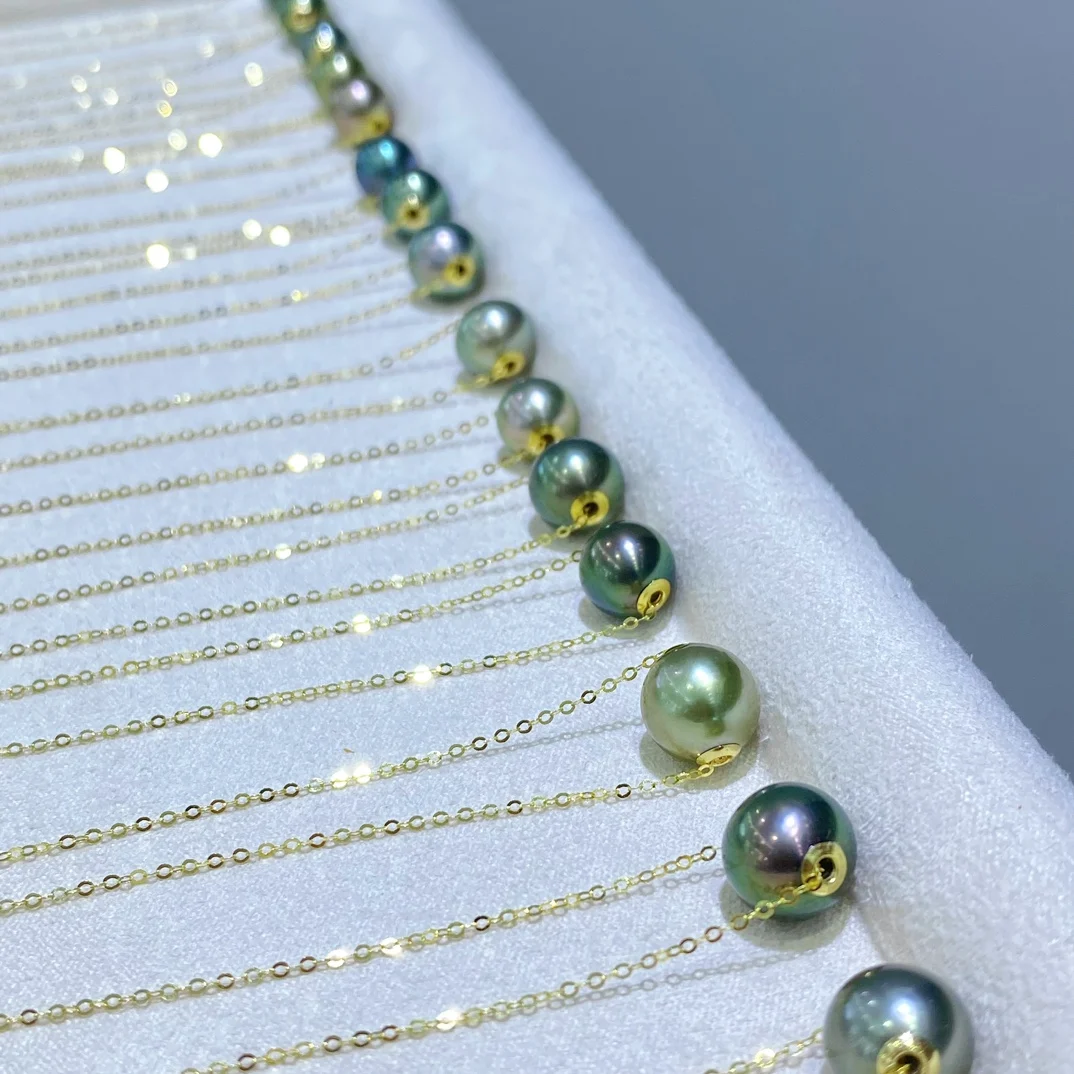 XX2023 Solid 18K Yellow Gold Sea Water Cultured 8-9mm Nature Black Tahiti Pearls Necklaces for Women Fine Holiday's Presents