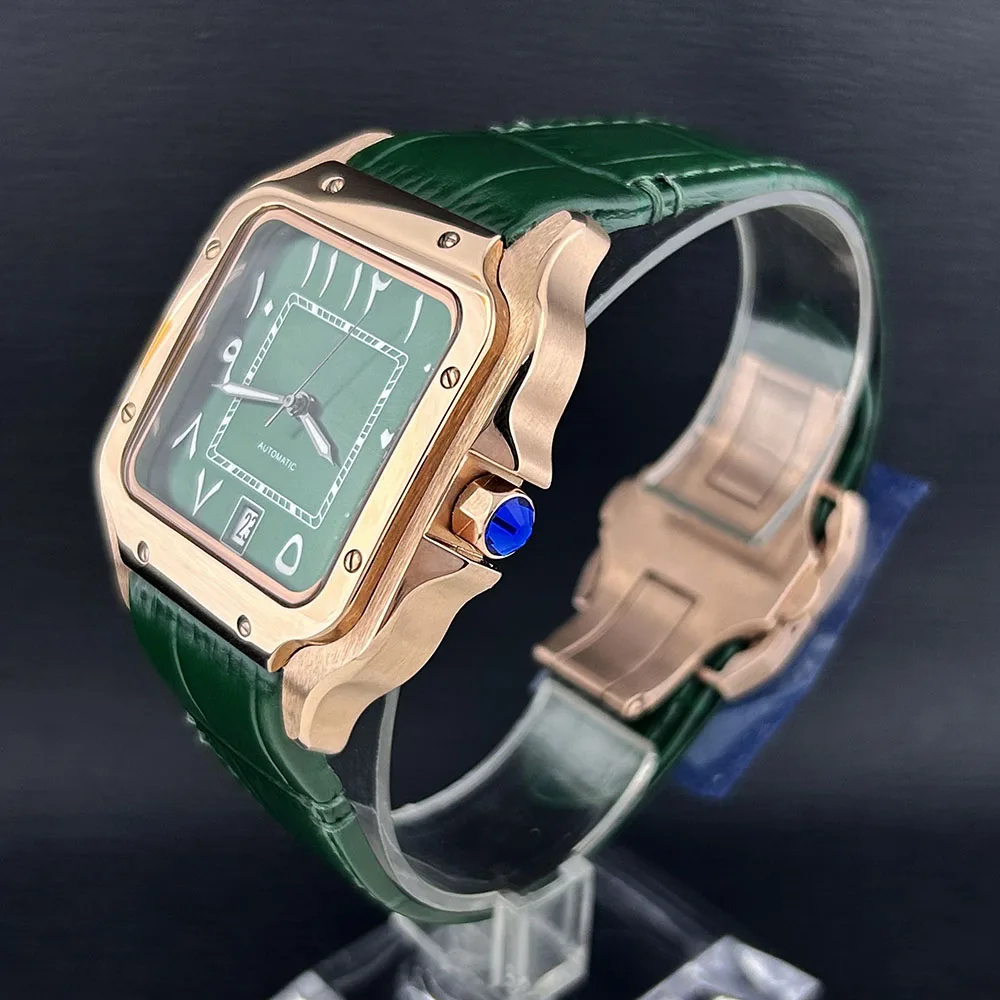 

NH35 Watch Man's Watch Square Dial Arabic numerals Dial Folding Buckle Square Case fit NH35 6 o'clock movement