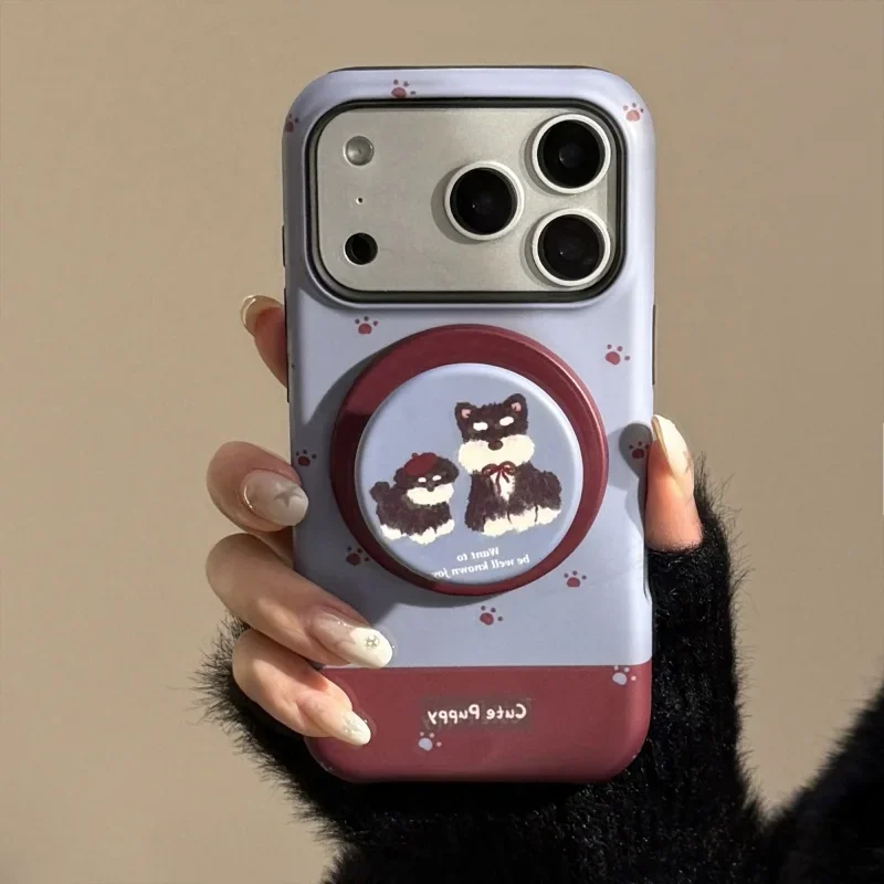 Корейский милый мультяшный щенок для телефона Magsafe, магнитная подставка Griptok для IPhone 17, забавный складной чехол для беспроводной зарядки, держатель