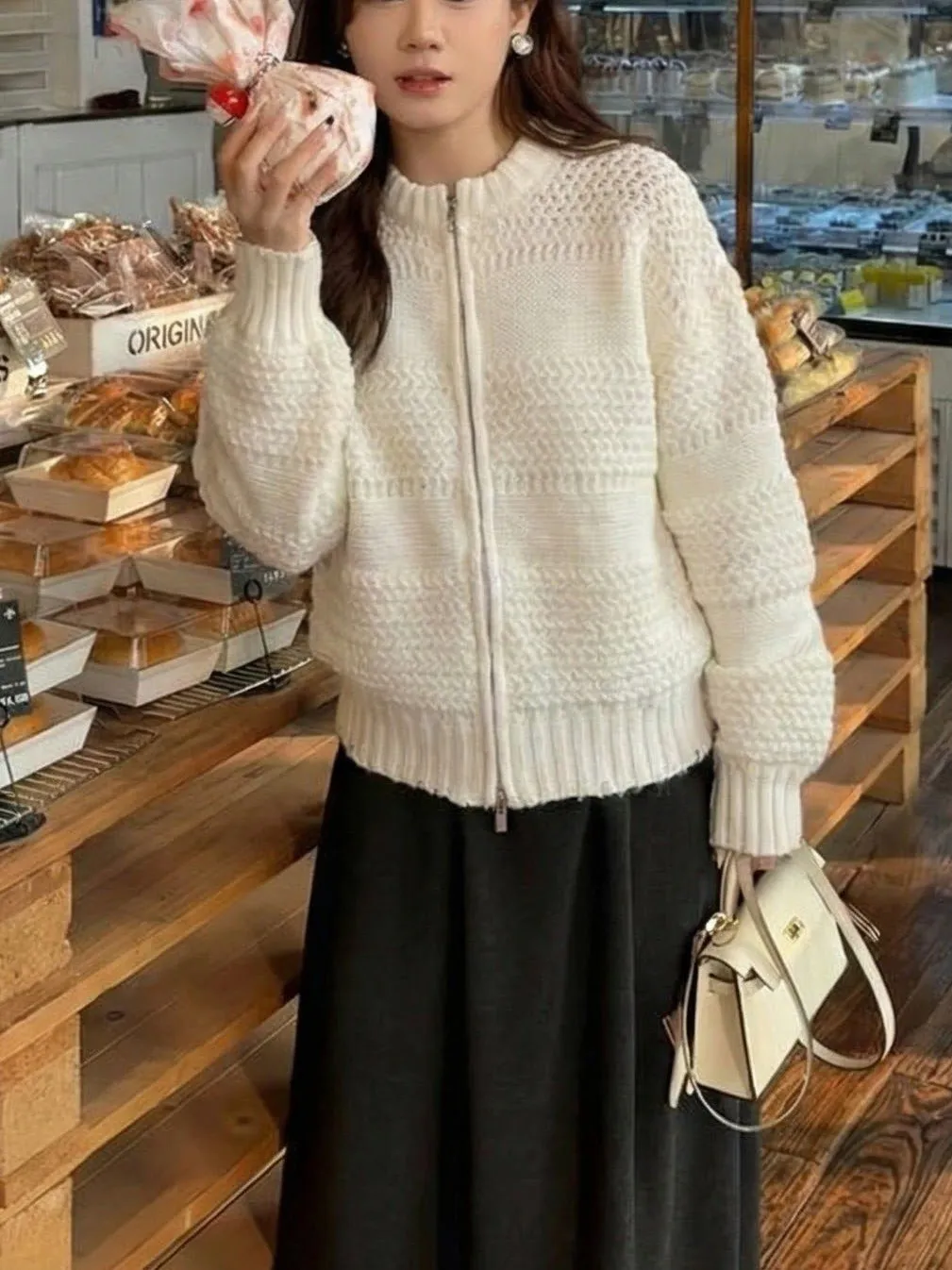 

Корейский вязаный свитер с длинными рукавами и двойной молнией, осенне-зимний, в стиле Lazy Style, женский топ, милый прямой крой