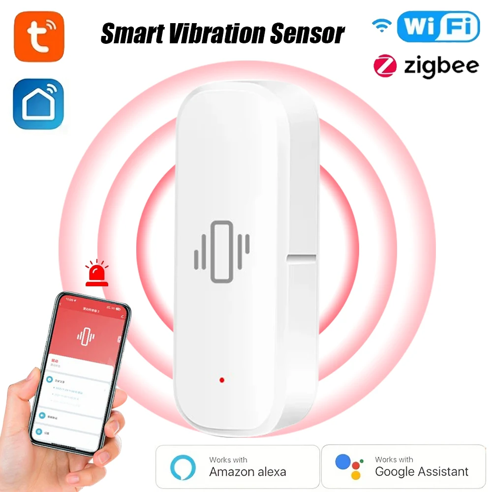 Tuya Smart Home Vibration Sensor, Realtime Monitor App, Controle Remoto, Autodefesa, Proteção de Segurança, WiFi, ZigBee