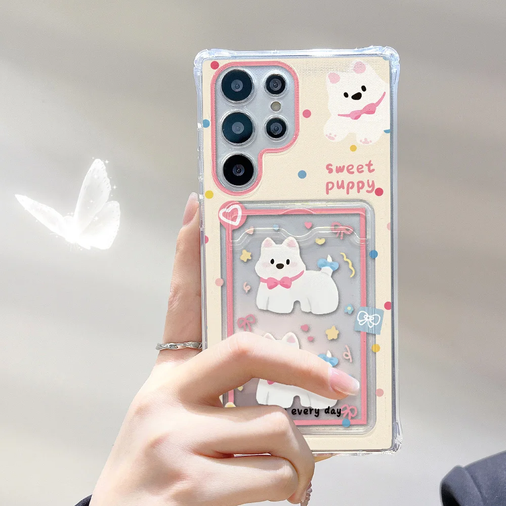 Titular do cartão animal caso de telefone para samsung galaxy s25 ultra a56 5g a55 a54 a53 s24 fe s23 s22 plus a52 silicone macio funda capa