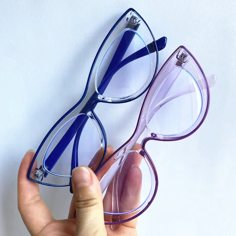

Women Anti-Blue Light Glasses Unisex Cat Eye Eyewear Simplity Optical Light Spectacles Double Color Eyeglasses Retro Ornamental