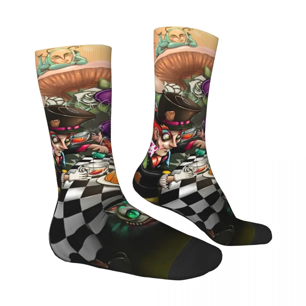 Alice In Wonderland Socks Funny Stockings Men High Quality Cycling Socks Autumn Design Anti Skid Socks