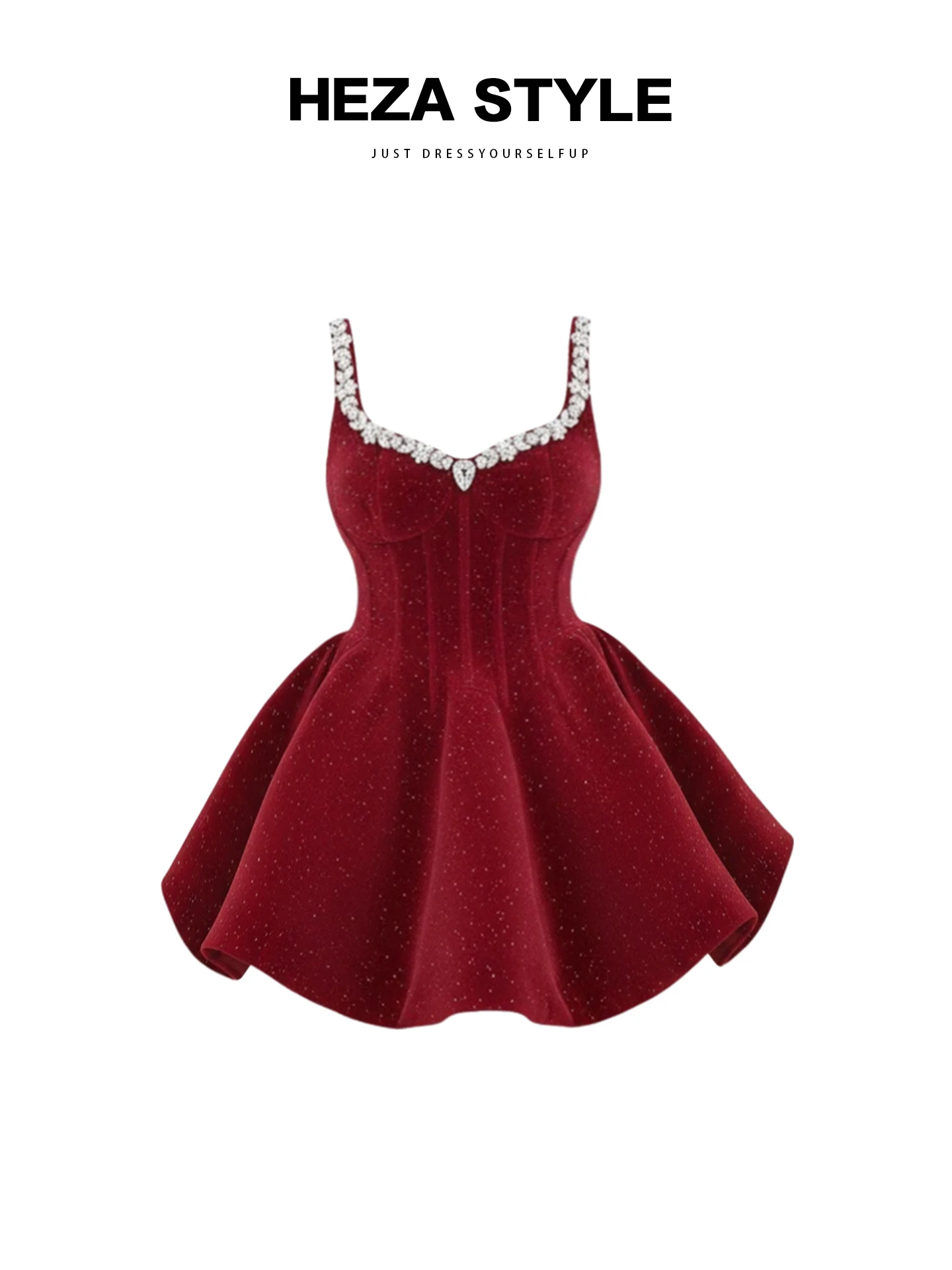 

Ele Red Diamond Embellied Square Ne Strapl Dr Women's plus Size Birthday Par Gown A-Line ort Skirt