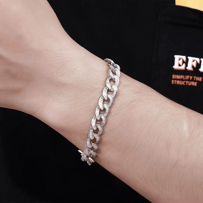 GoldEclat  Luxury Solid Platinum PT950 Ladder Square Diamond Cuban Bracelet ins Hip Hop Men's and Women's Bracelet
