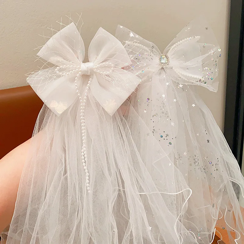 

White Veil Girls Princess Dress Crown Headgear Birthday Hairpin Baby Flower Hair Accessories Wedding Dress