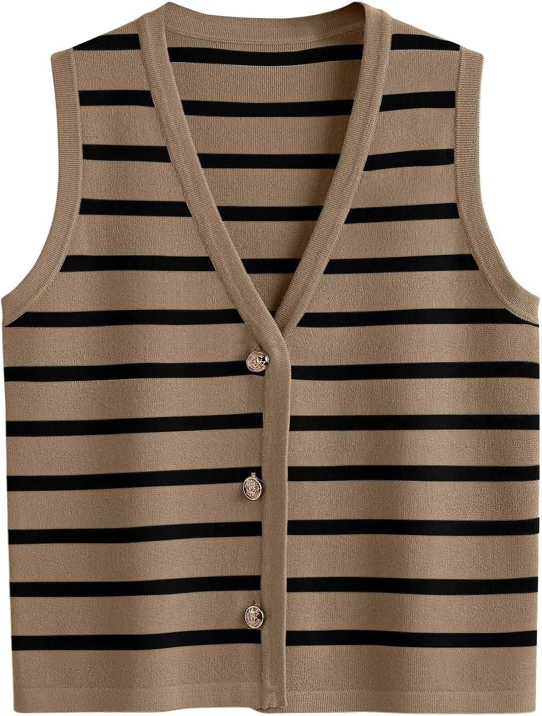 Women's Casual Vest Slim Fit Contrasting Striped Round Neck Sleeveless Single Breasted Cardigan Summer Daily Short Sweater Vest