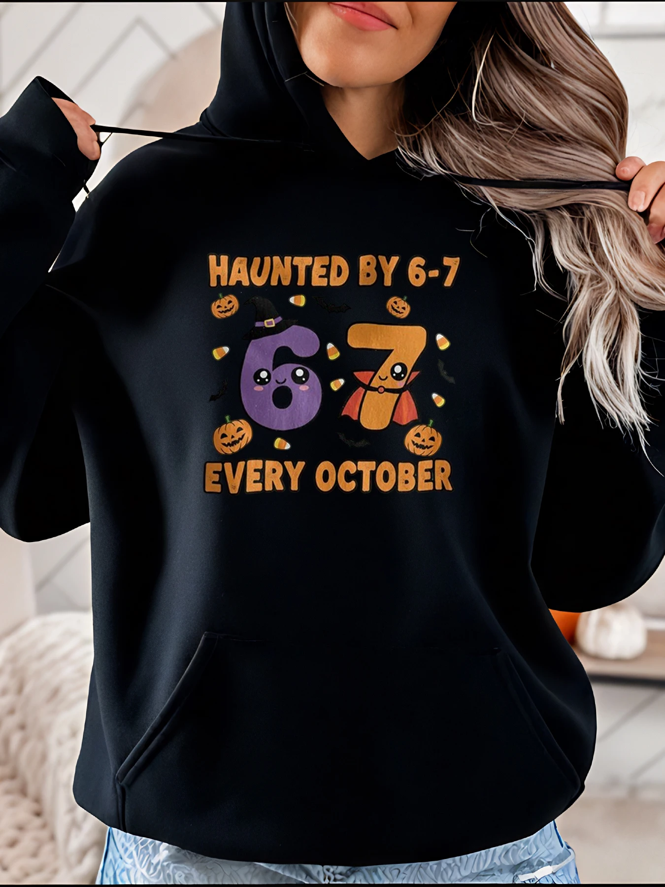 

Halloween Hoodie Haunted by 6-7 Every October Cute Pumpkin Witch Print Women's Casual Sweatshirt Autumn Halloween Costume Top