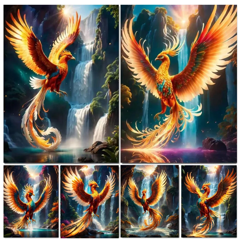 5D Diy Diamond Painting Full Drills Diamond Mosaic Flame Phoenix Mythological Animal Diamond Emboridery Kit X1363