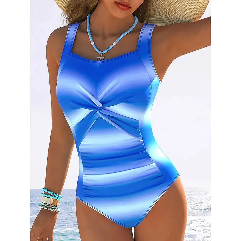 

2026 New Gradient Modest One Piece Swimsuit Women Sexy Bikini Beach Bathing Suit