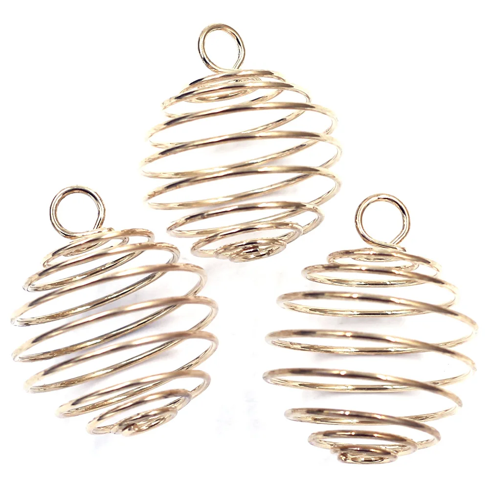 10Pcs Pendants Rose Gold Color Lantern Spring Spiral Beads Cages For Necklace Charms 30mm