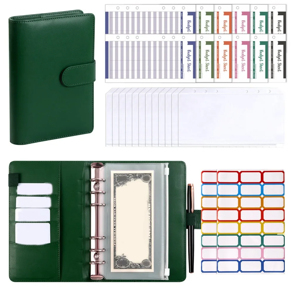A6 Cash Budget Ledger Magnetic button Macaron Color Loose-leaf Notebook Budget Tables Academic Weekly Agenda PU Leather Folder