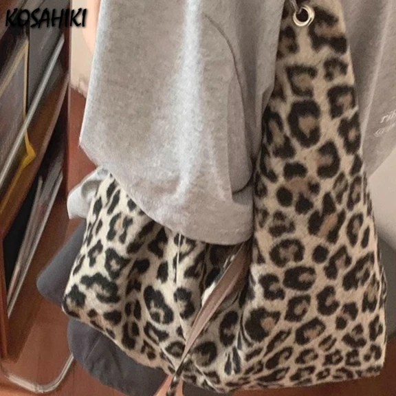 

Harajuku Leopard High-capacity Shoulder Tote Bags Women Casual Shopping Handbags Fashion Ins Grunge Y2k Aesthetic Underarm Bag