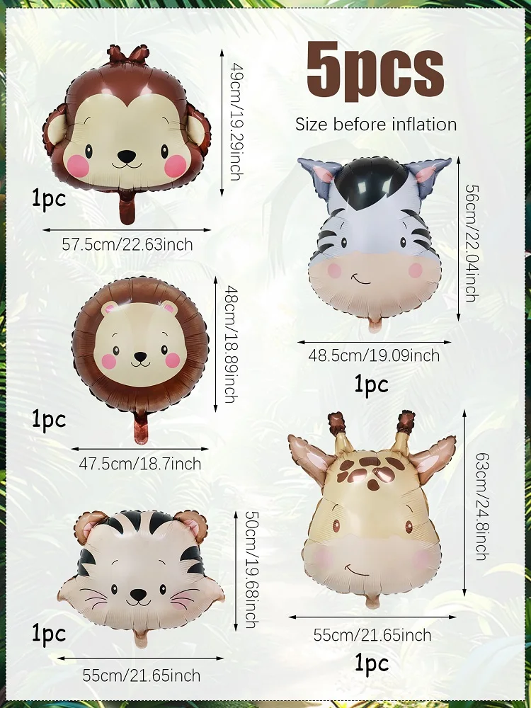 1 Stück/5 Stück Tierkopf-Ballons Affe, Löwe, Tiger, Zebra, Giraffe, perfekt für Geburtstagsfeier-Dekoration, Dschungel-Party-Deko – Detail 5
