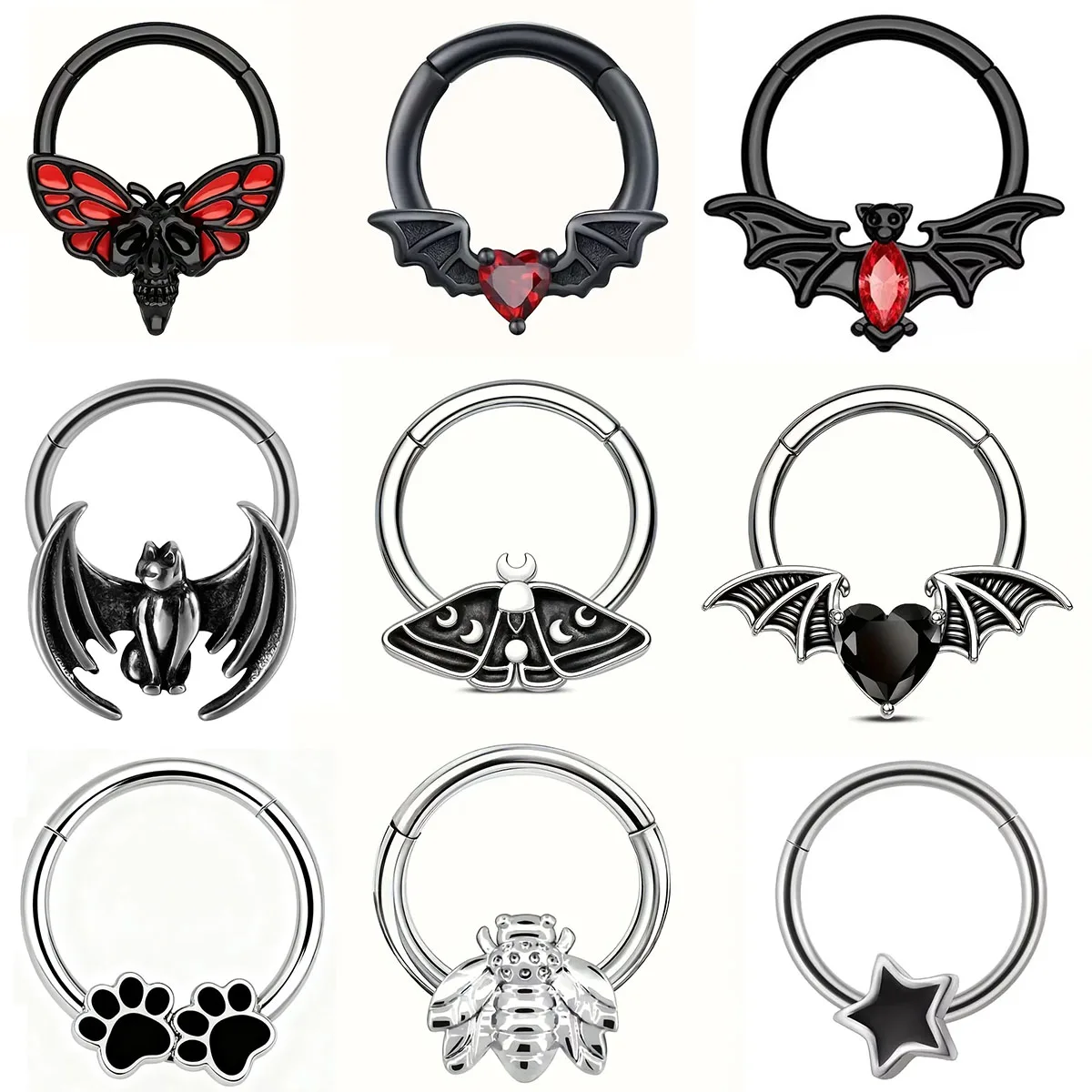 1PC stainless steel nose ring, bat nasal septum ring, hinge, earscreen cartilage, ear stud puncture, jewelry, heart, bee, star,