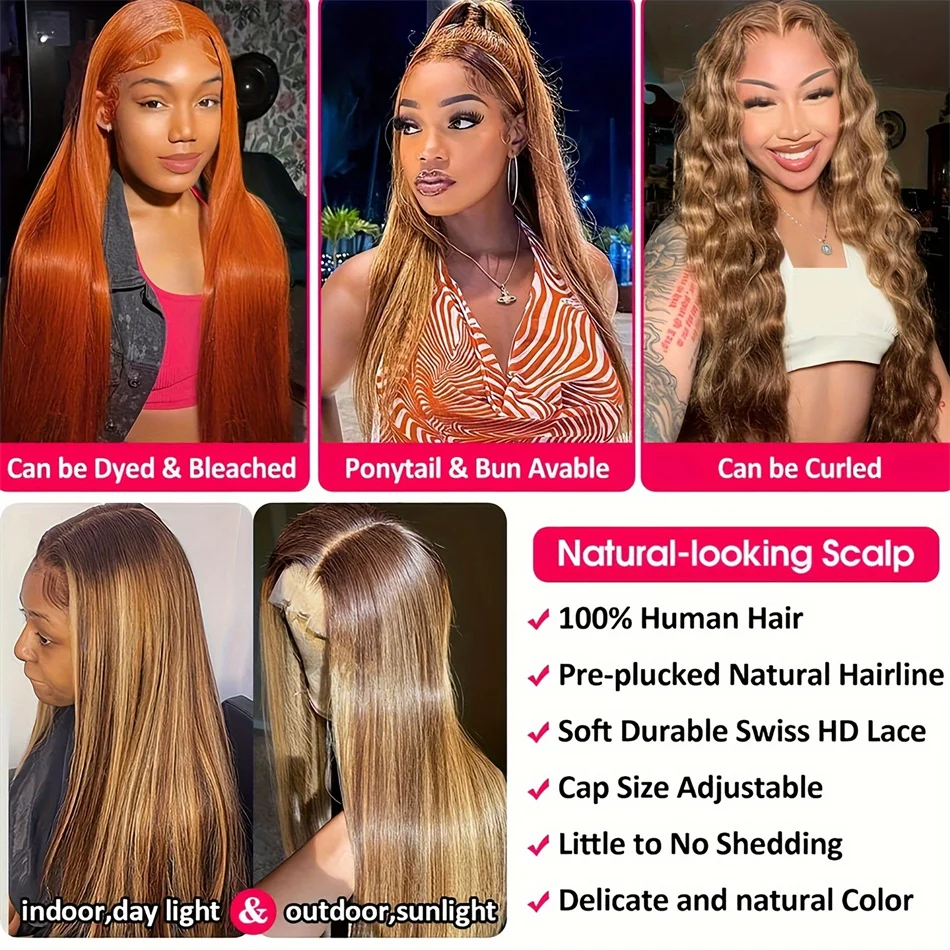 13x6 Highlight Wig Human Hair Honey Blonde Colored Lace Front Wigs For Women 13x4 Bone Straight Lace Frontal Wig PrePlucked