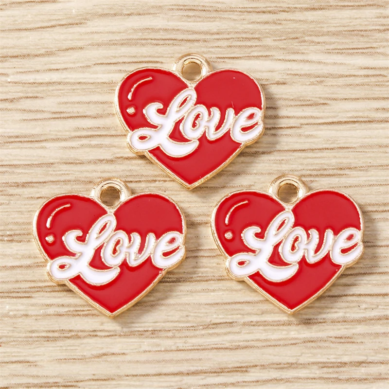 10 Stück süße Mischung Emaille Liebe Herz Buchstaben Charms Anhänger für DIY Halsketten Ohrringe Valentinstag Schmuckherstellung Zubehör – Detail 6