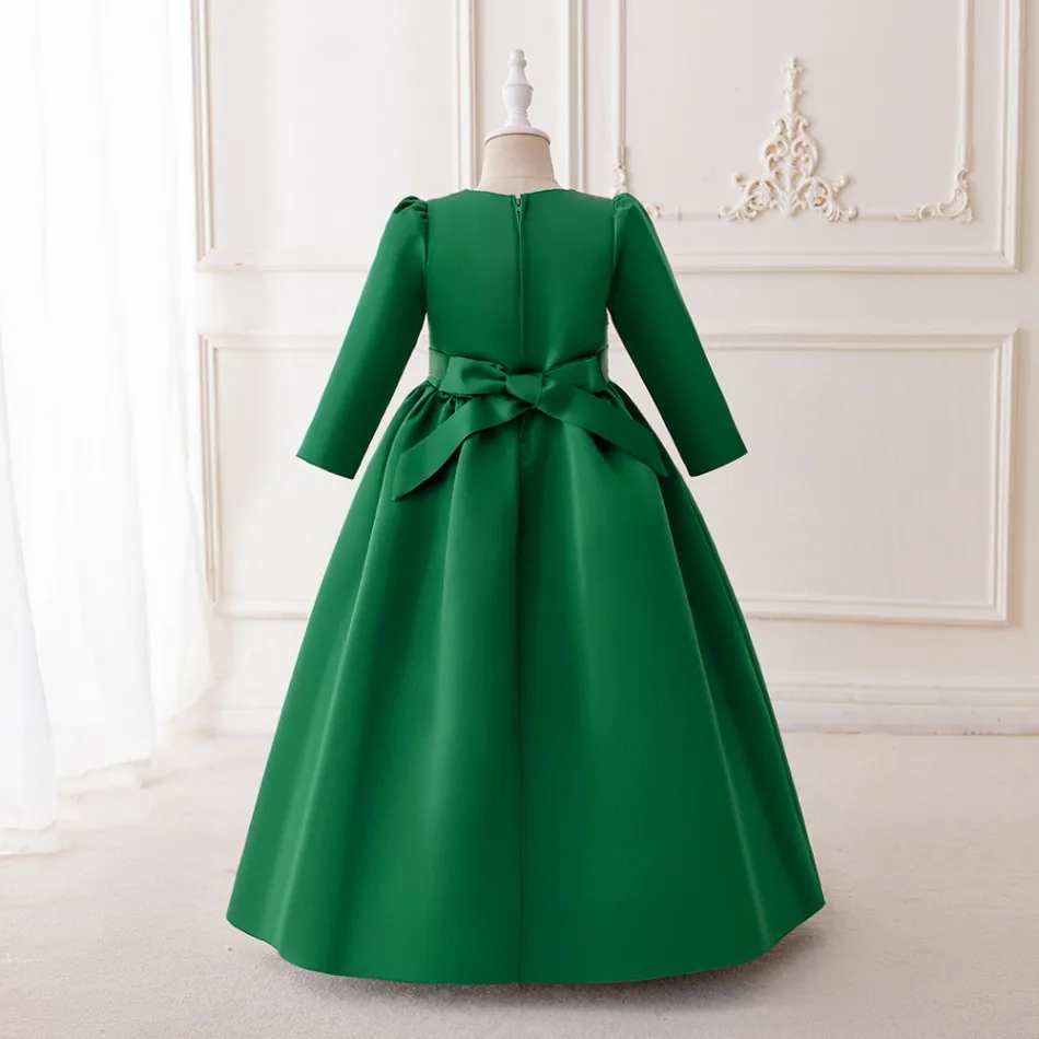 Ramadan Muslim Prayer Girl Dress Long Sleeve Robe Arab Dubai Eid Party Enfant Birthday Princess Dress Girls Wedding Gown ASQ03