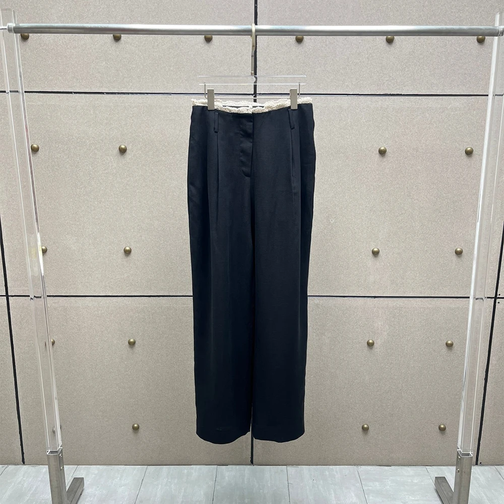 

Women's Cotton Linen Blend Wide Leg Pants, Lace Waist High Waist Straight Trousers, Casual Office Work Pants for Ladies 2026 New