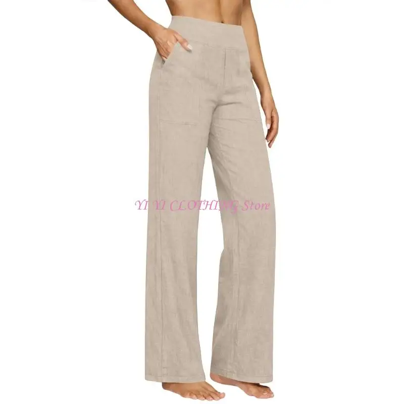 N5KF Women's Cotton Linen High Waist Palazzo Pants for Sport and Leisure Comfort Fit