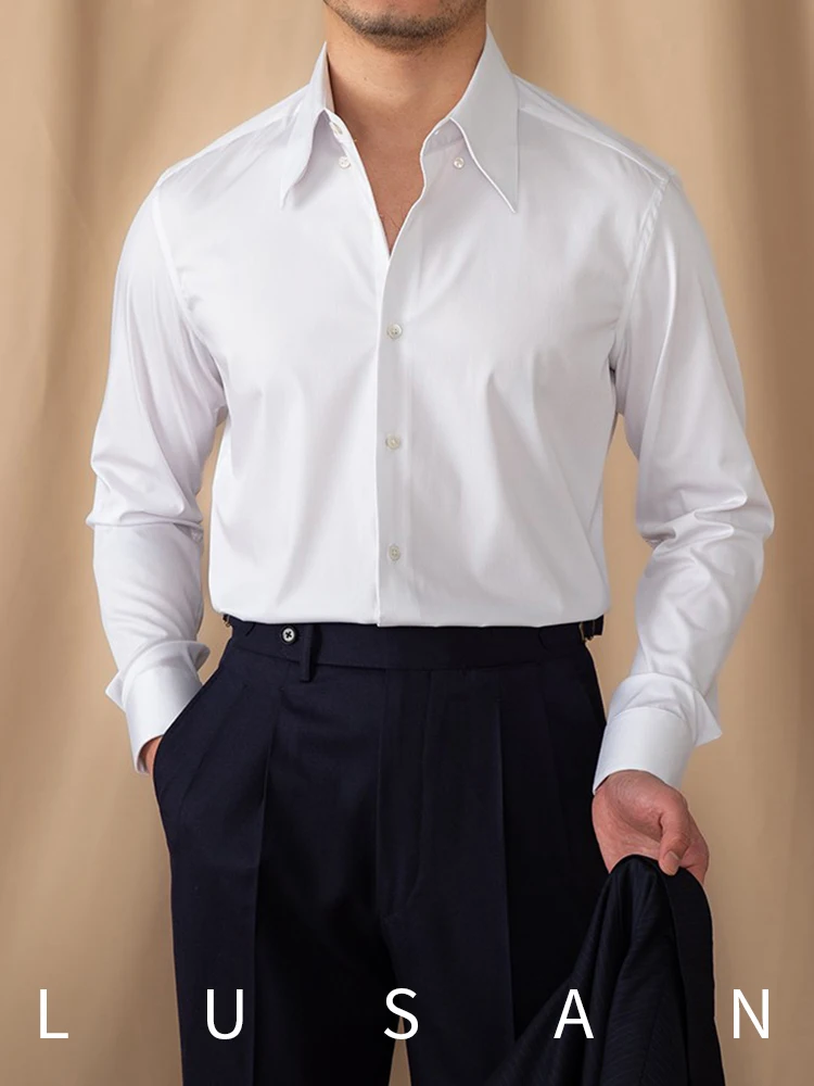 Mr. Deer Tee's New Men's Long Sve White irt Slim Fit Busin Gentleman's Faion Big Point Collar Anti-Wrinkle Skin-F...
