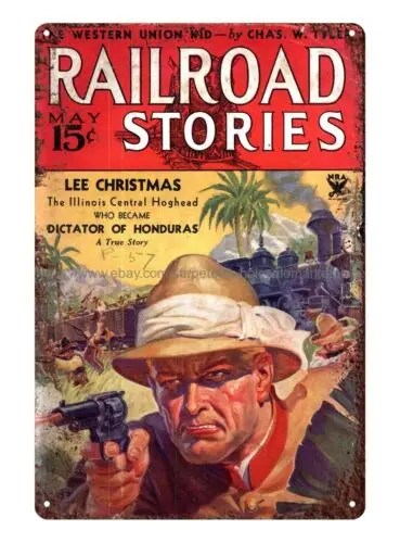 Railroad Stories pulp art 1934 metal tin sign nostalgic wall art wall decor