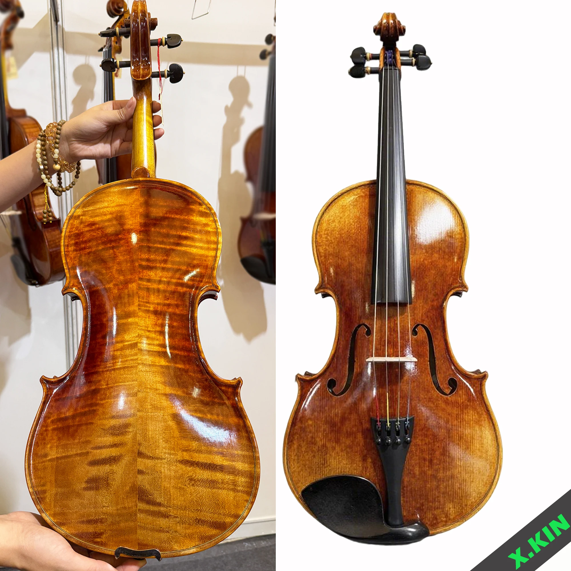 Handmade 16 Inch Viola with Antique Finish, Selected Spruce Top, Ebony Hardware, Complete Set with Case & Bow
