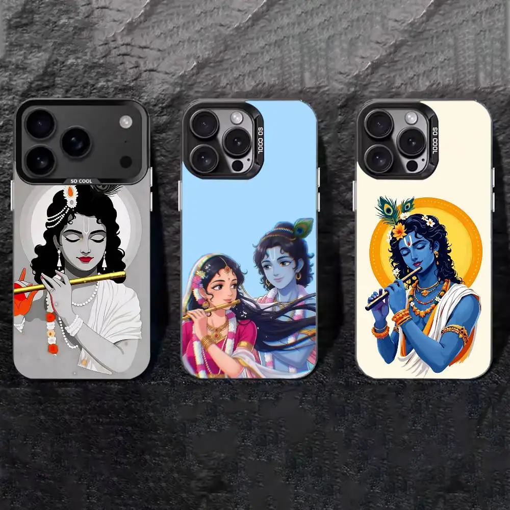 

Indian God Lord Krishna Phone Case For iPhone 17,16,15,14,13,12,11 Plus,Pro Max,XS,Colored silver phone case
