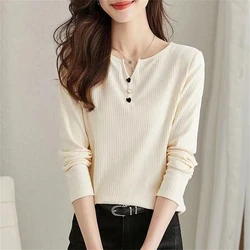 Spring and Autumn Women's Velvet Bottom Shirt Women's T-shirt Long Sleeve Autumn and Winter Interior Style Tight Warm Top