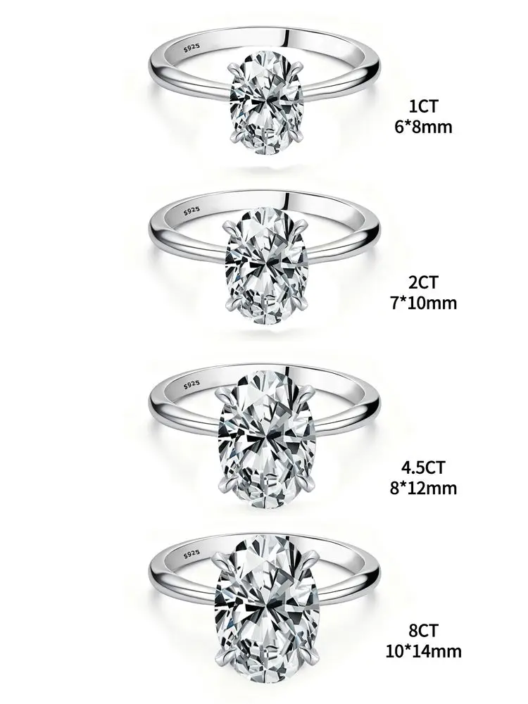 GRA 1-3CT 925 Sterling Silver Engagement Rings Oval Cut Solitaire Cubic Zirconia Wedding Promise Rings for Women Fine Jewelry