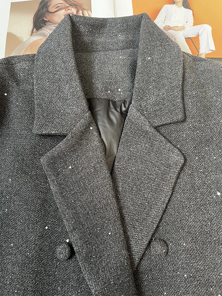 겨울 여성용 다운 수트 재킷 단색 라펠 패션 두꺼운 코트 신상 더블 브레스티드 루즈 출퇴근용 상의