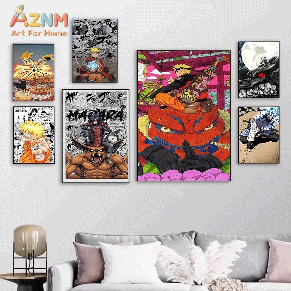 AZNM Uchiha Madara Purple Chakra Explosion Canvas Wall Print, Naruto Anime Manga Collage Destruction Battle Character Graphic