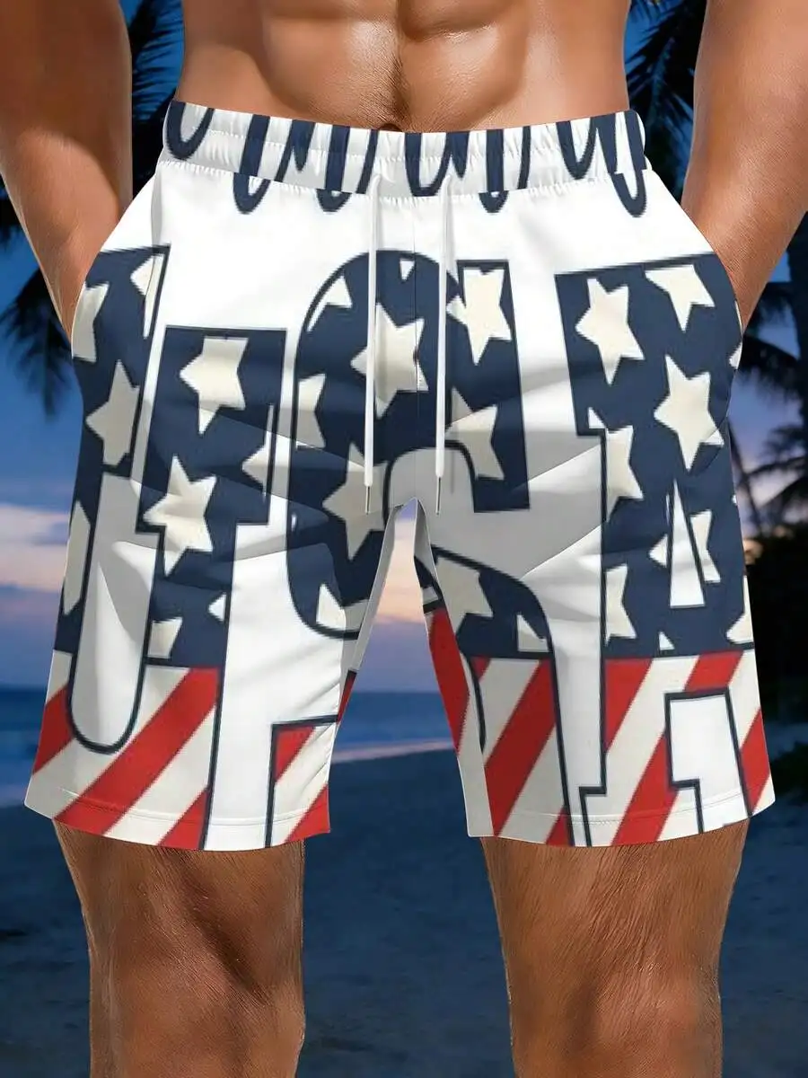 

Patriotic American Flag Print Mens Beach Shorts Casual Summer Outdoor Wear