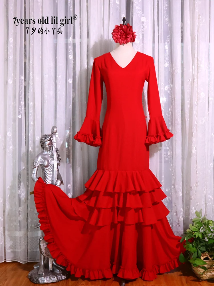 Vestido de dança flamenca espanhol feminino, tecido bielástico, GG20