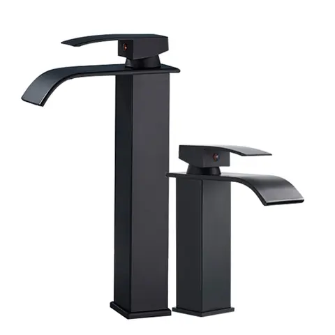 Matte Black Basin Faucet Deck Mounted Single Lever Bathroom Crane Waterfall Brass Bathroom Tap Hot Cold Water Mixer Taps