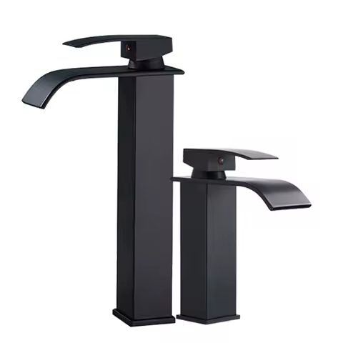 Matte Black Basin Faucet Deck Mounted Single Lever Bathroom Crane Waterfall Brass Bathroom Tap Hot Cold Water Mixer Taps