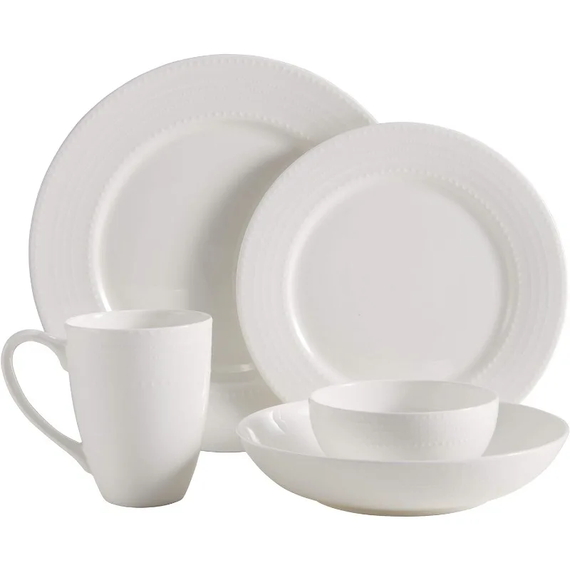 Annabele Chip Resistant 40-Piece Dinnerware Set, Service For 8,White