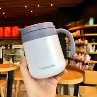 Stainless Steel Coffee Thermos Mug 350ml/500ml Cold and Hot Thermal Water Bottle with Handgrip Office/Home Vacuum Flask Tea Cup