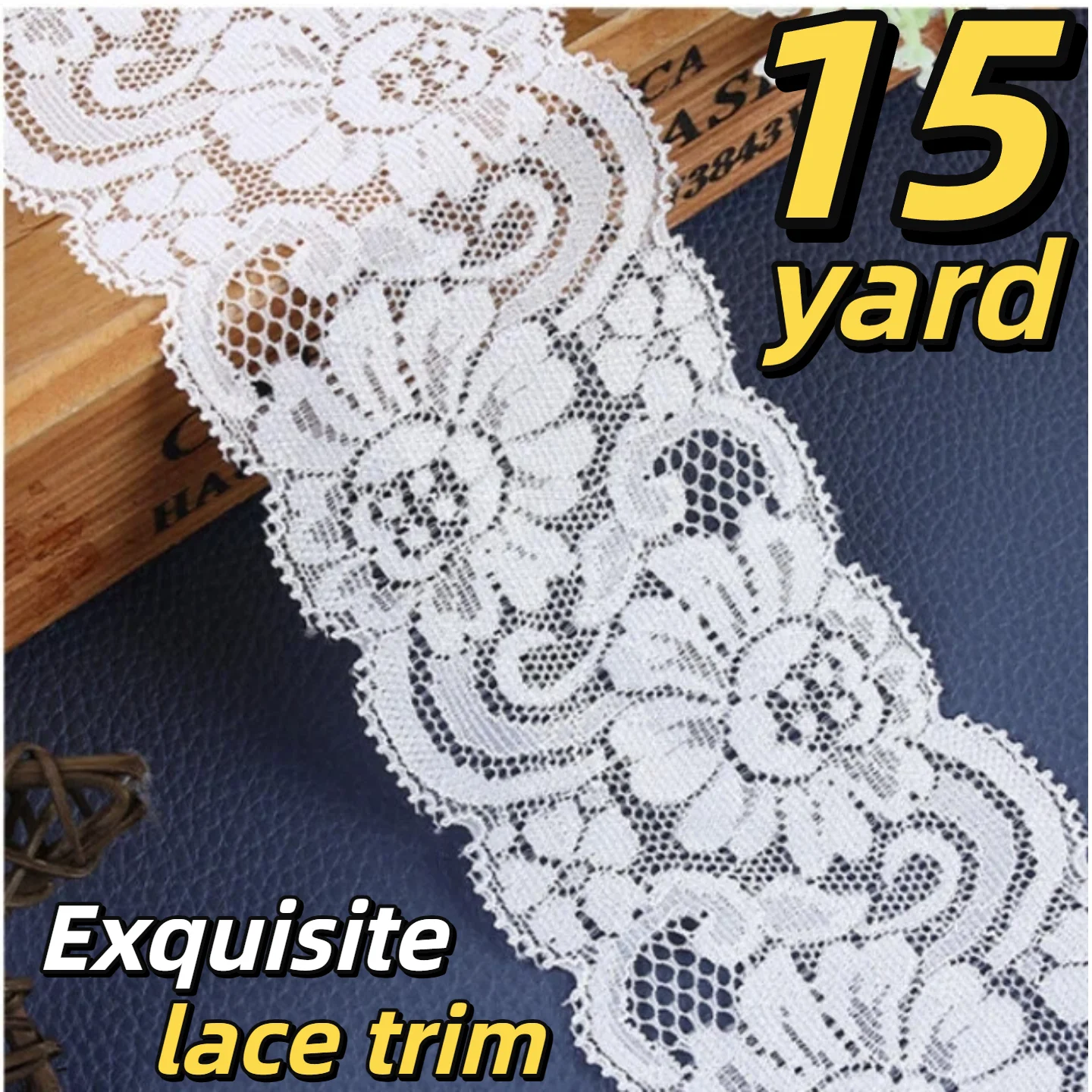 2.36 Inch White Floral Lace Trim, Scalloped Edge, Decorative Applique for Dress, Lingerie & Home Textiles