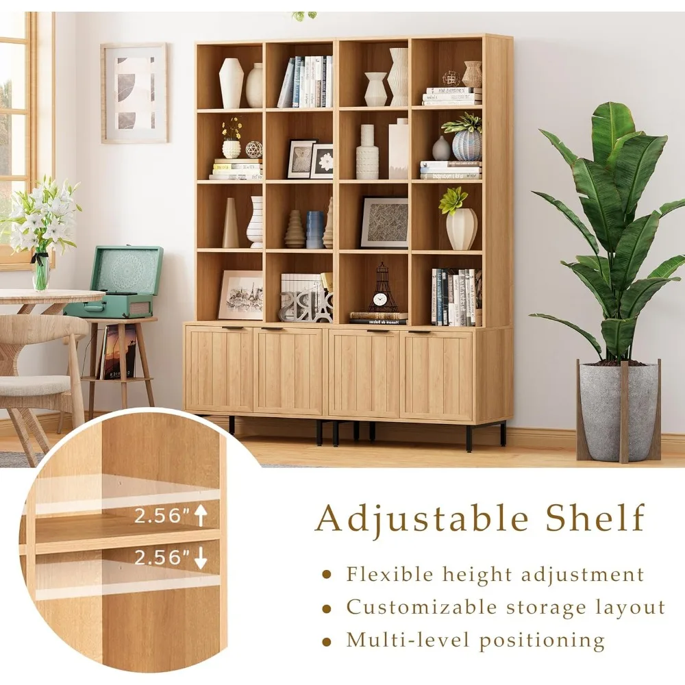 Большой книжный шкаф в стиле фермерского дома 71, с 4 регулируемыми полками и дверцами для гостиной