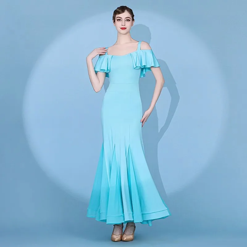 Nuovo vestito da ballo moderno con reggicalze Costume da ballo da sala da donna per abbigliamento da ballo moderno azzurro