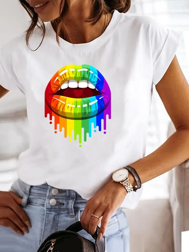 

T Shirt Clothing Tee Women Graphic T-shirt Summer Watercolor Trend Lip 90s Cute Short Sleeve Print Clothes Fashion Female Top
